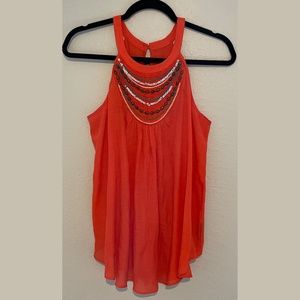 Orange Sleeveless Tunic with Neckless-like Detail